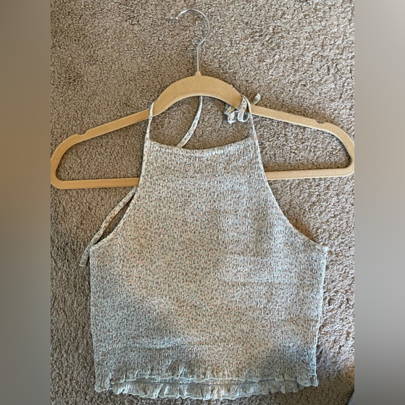 AE Floral halter Tank w/ open back and ties - Picture 3 of 5